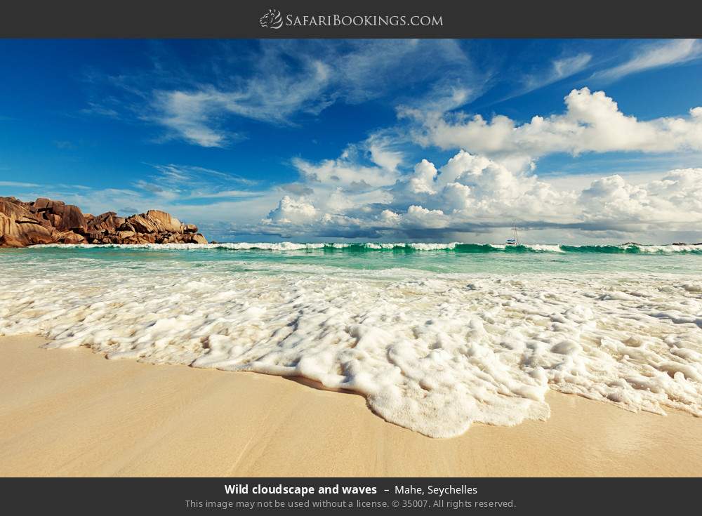 Wild cloudscape and waves in Mahe, Seychelles
