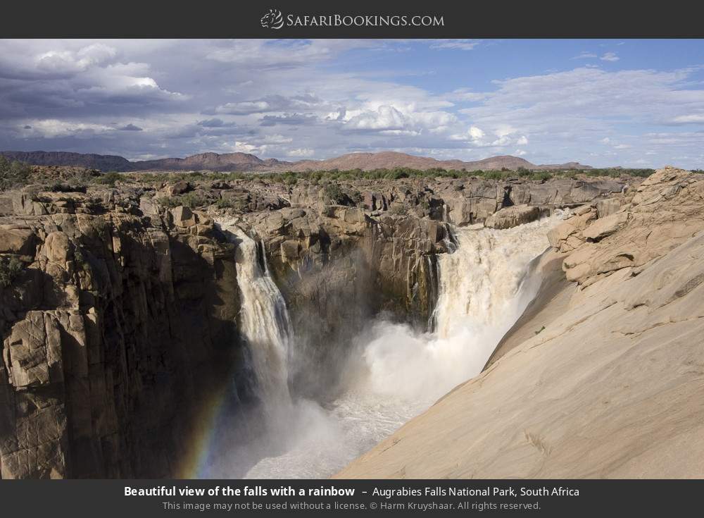 Beautiful view of the falls with a rainbow in Augrabies Falls National Park, South Africa