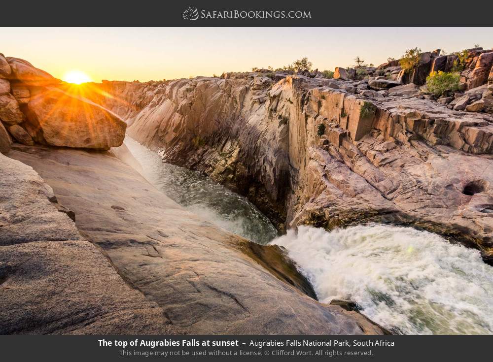 The top of Augrabies Falls at sunset in Augrabies Falls National Park, South Africa