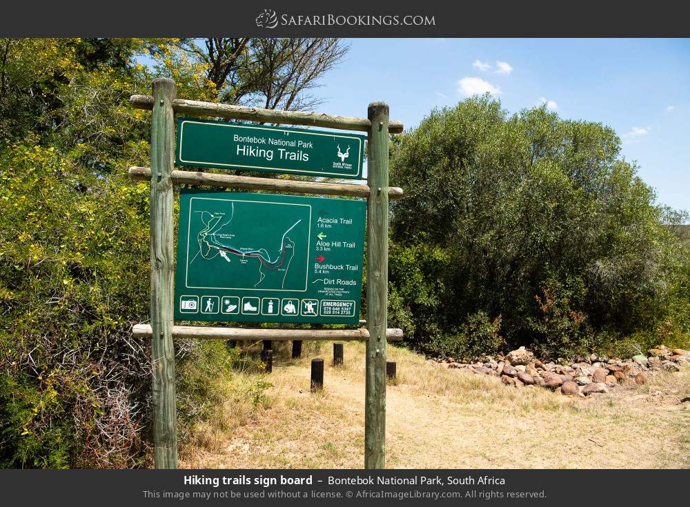 Hiking trails signboard in Bontebok National Park, South Africa