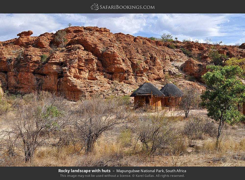 Rocky landscape with huts in Mapungubwe National Park, South Africa