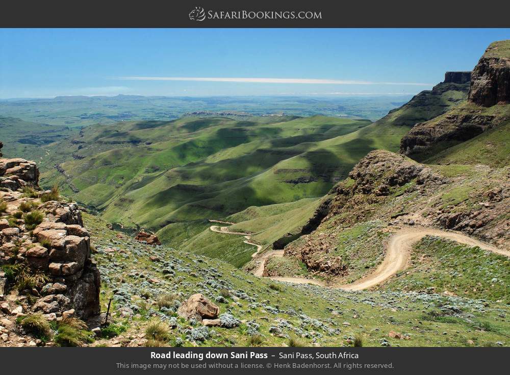 Road leading down Sani Pass in Sani Pass, South Africa