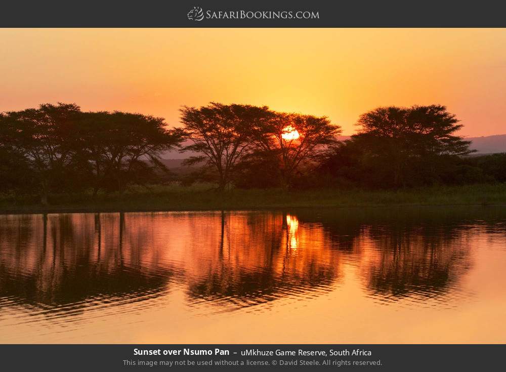 Sunset over Nsumo Pan in uMkhuze Game Reserve, South Africa