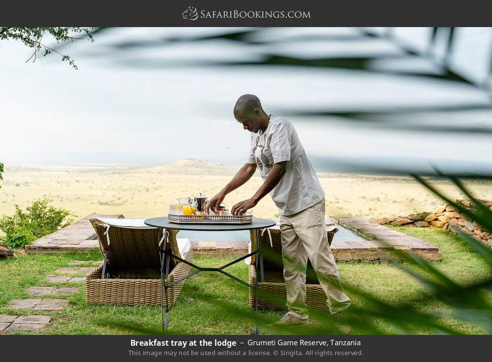 Breakfast tray at the lodge in Grumeti Game Reserve, Tanzania