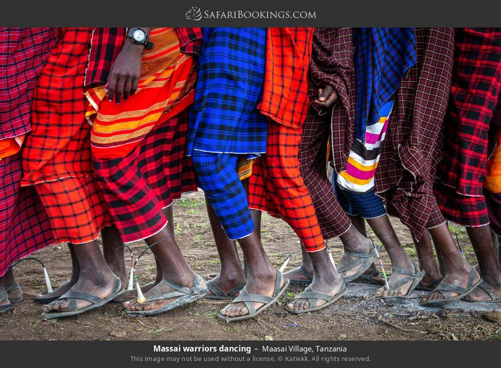 Massai warriors dancing in Maasai Village, Tanzania
