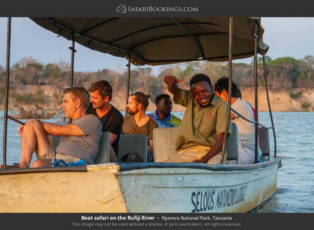 Boat safari on the Rufiji River in Nyerere National Park, Tanzania