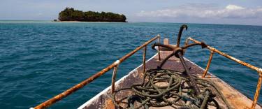 Boat approaching Chumbe Island