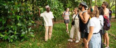 Guide showing jackfruit on a spice farm tour