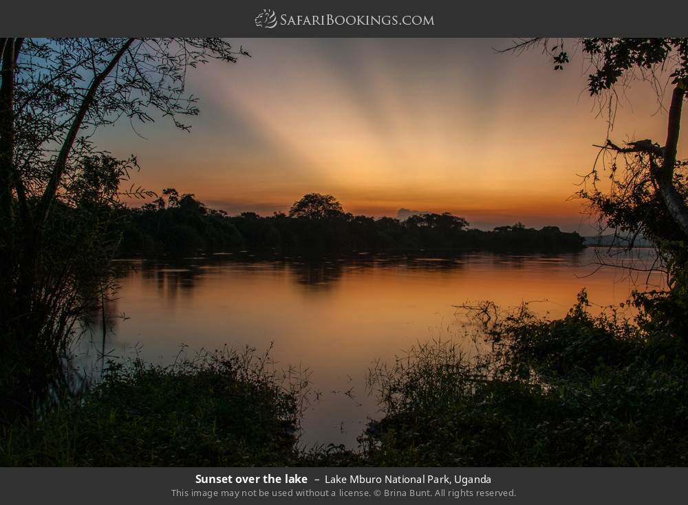 Sunset over the lake in Lake Mburo National Park, Uganda