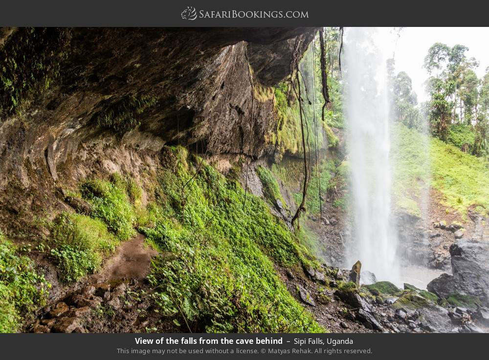 View of the falls from the cave behind in Sipi Falls, Uganda