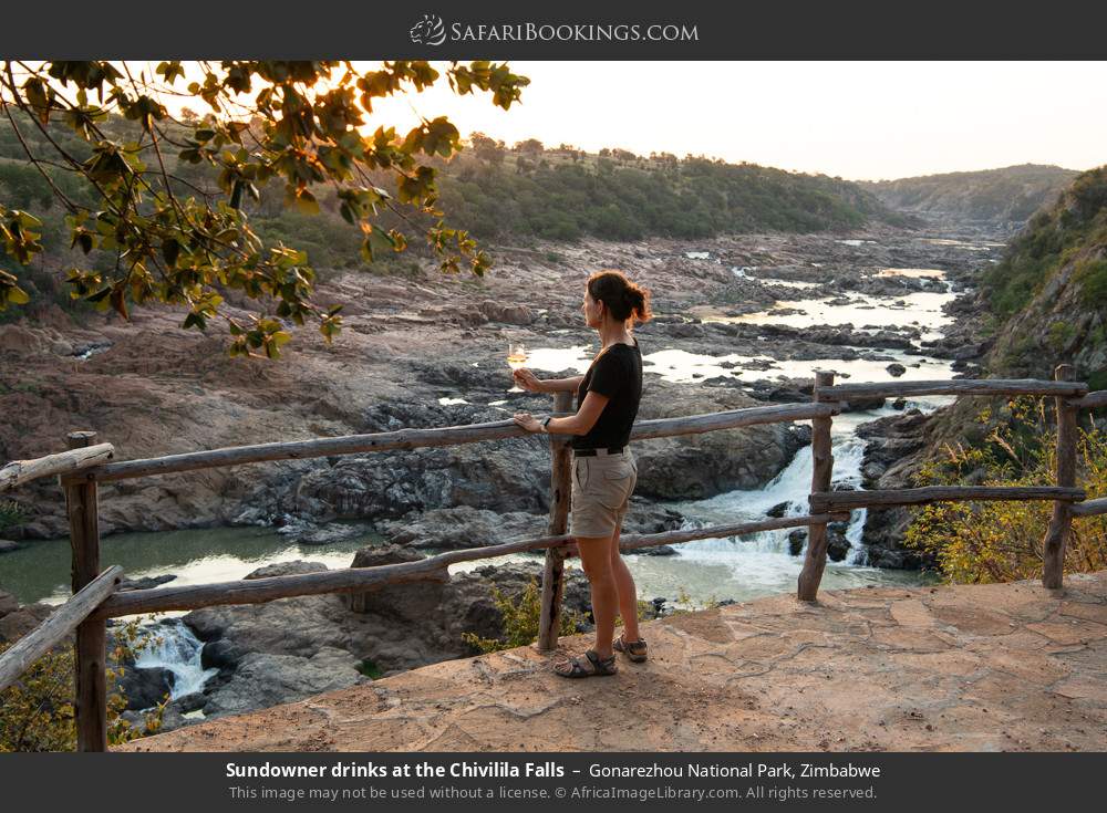 Sundowner drinks at the Chivilila Falls in Gonarezhou National Park, Zimbabwe