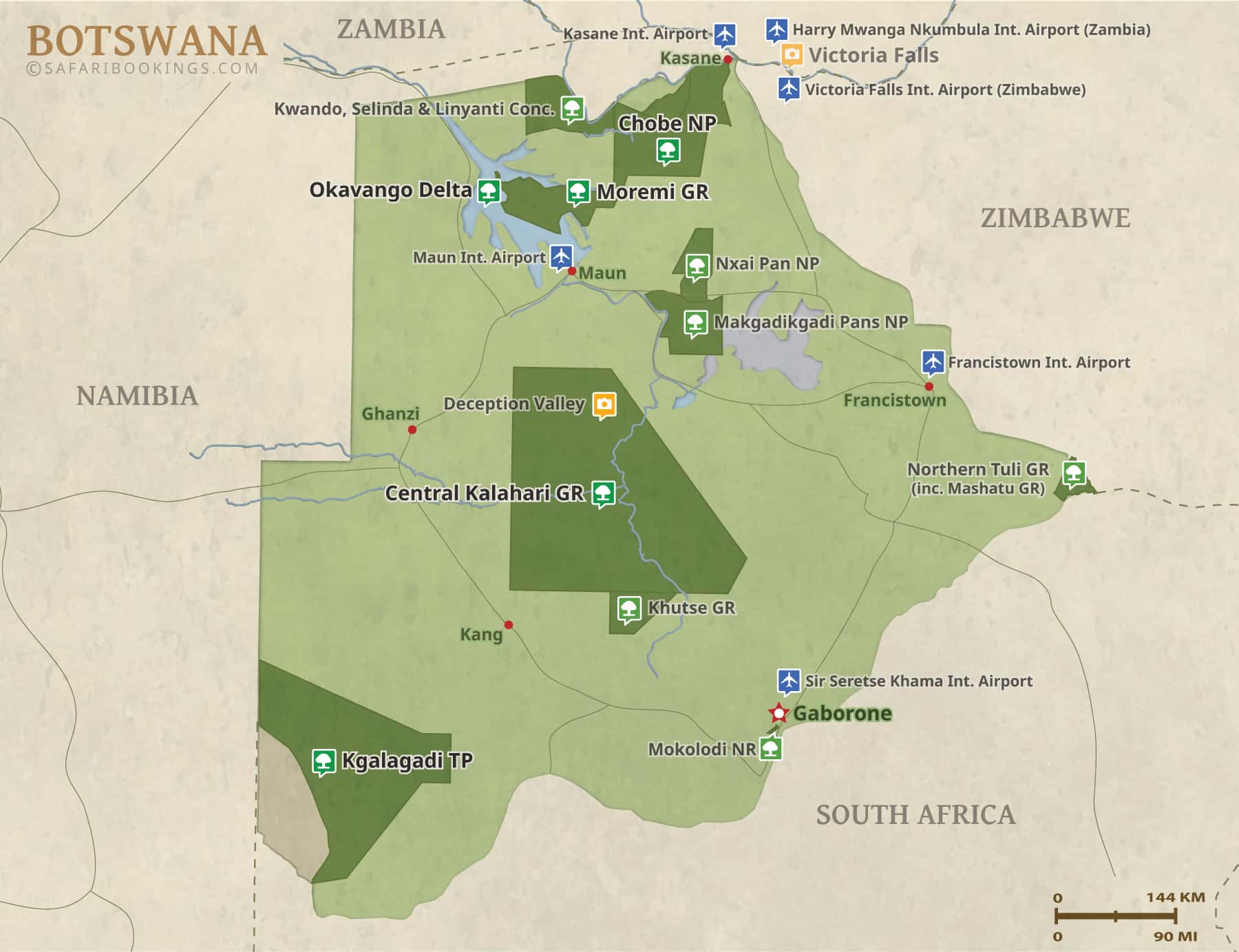 Detailed Map of Botswana National Parks
