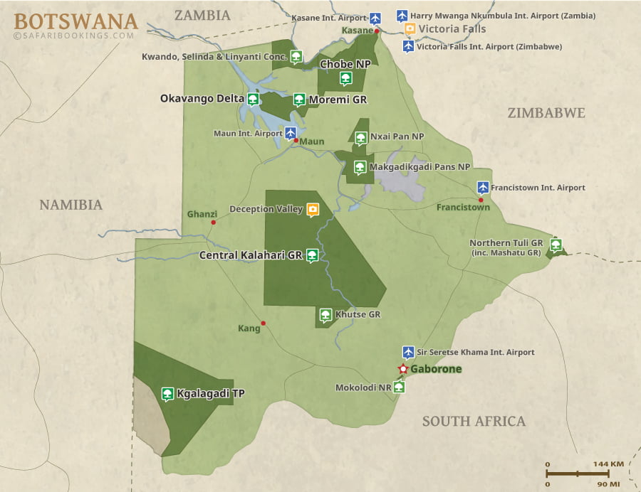 Botswana Map – Detailed Map of Botswana National Parks