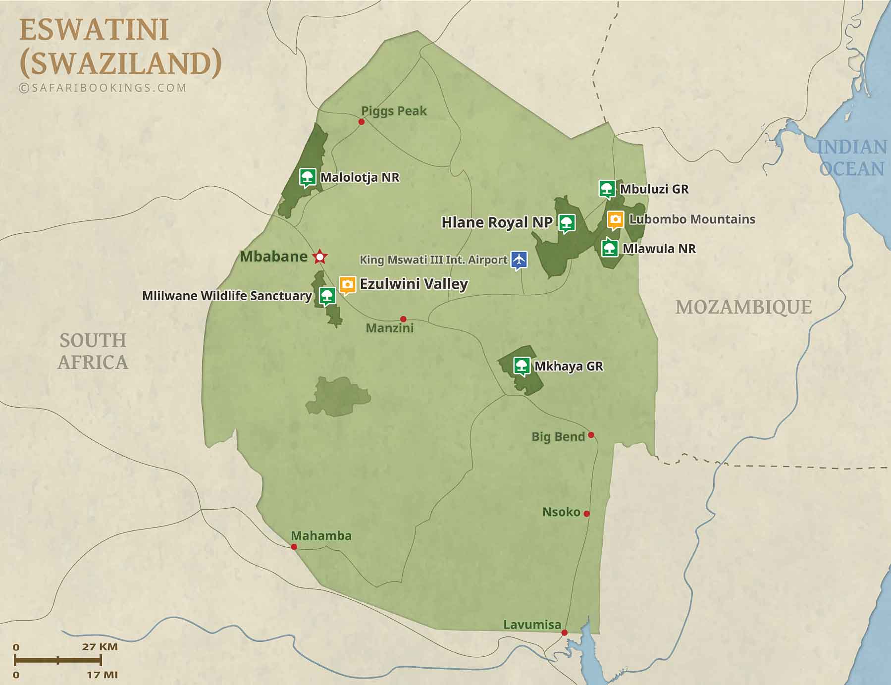Detailed Map of Eswatini National Parks