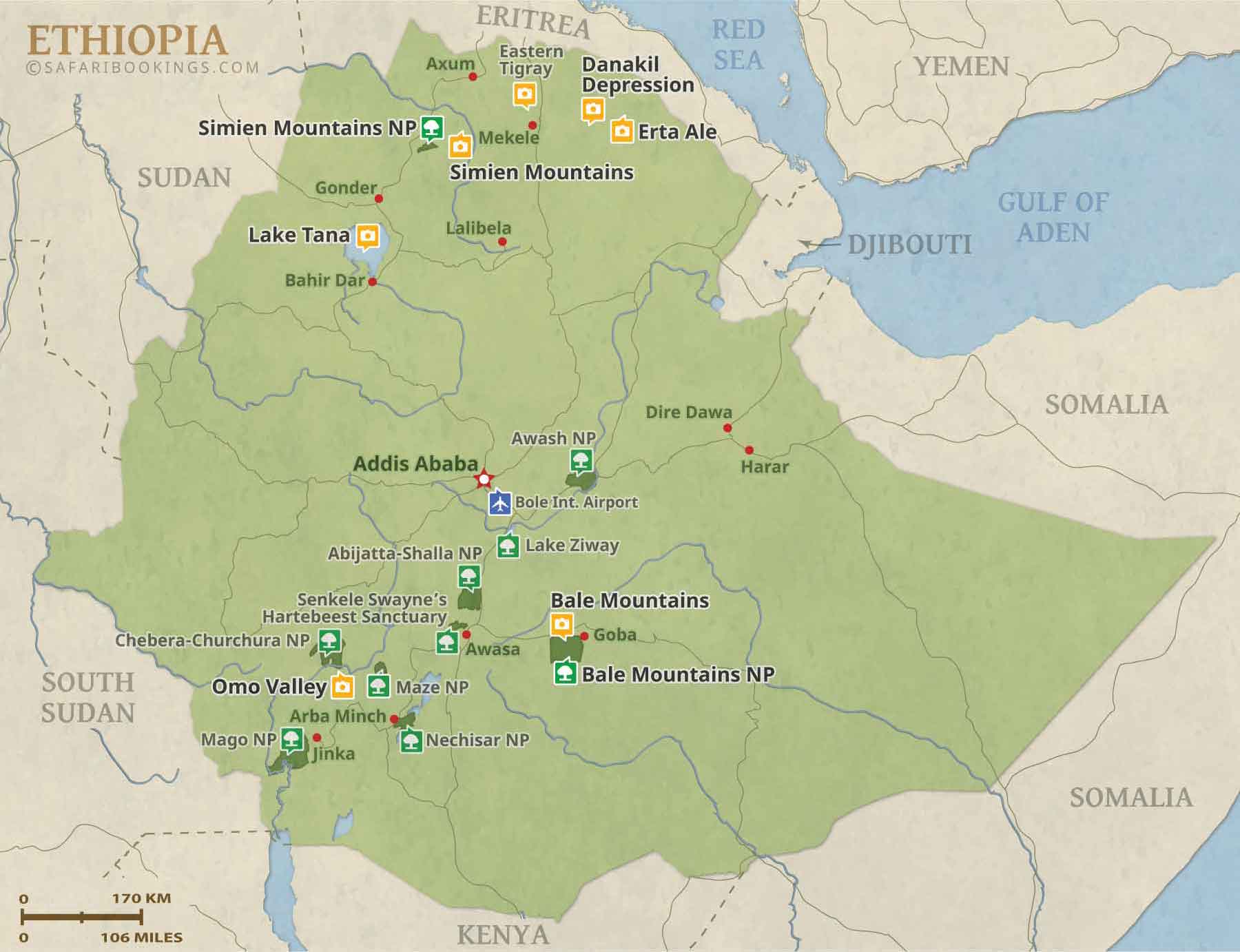 Detailed Map of Ethiopia National Parks