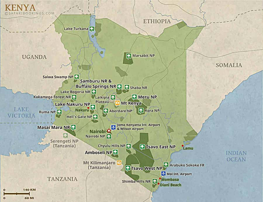 Kenya Map – Detailed Map of Kenya National Parks