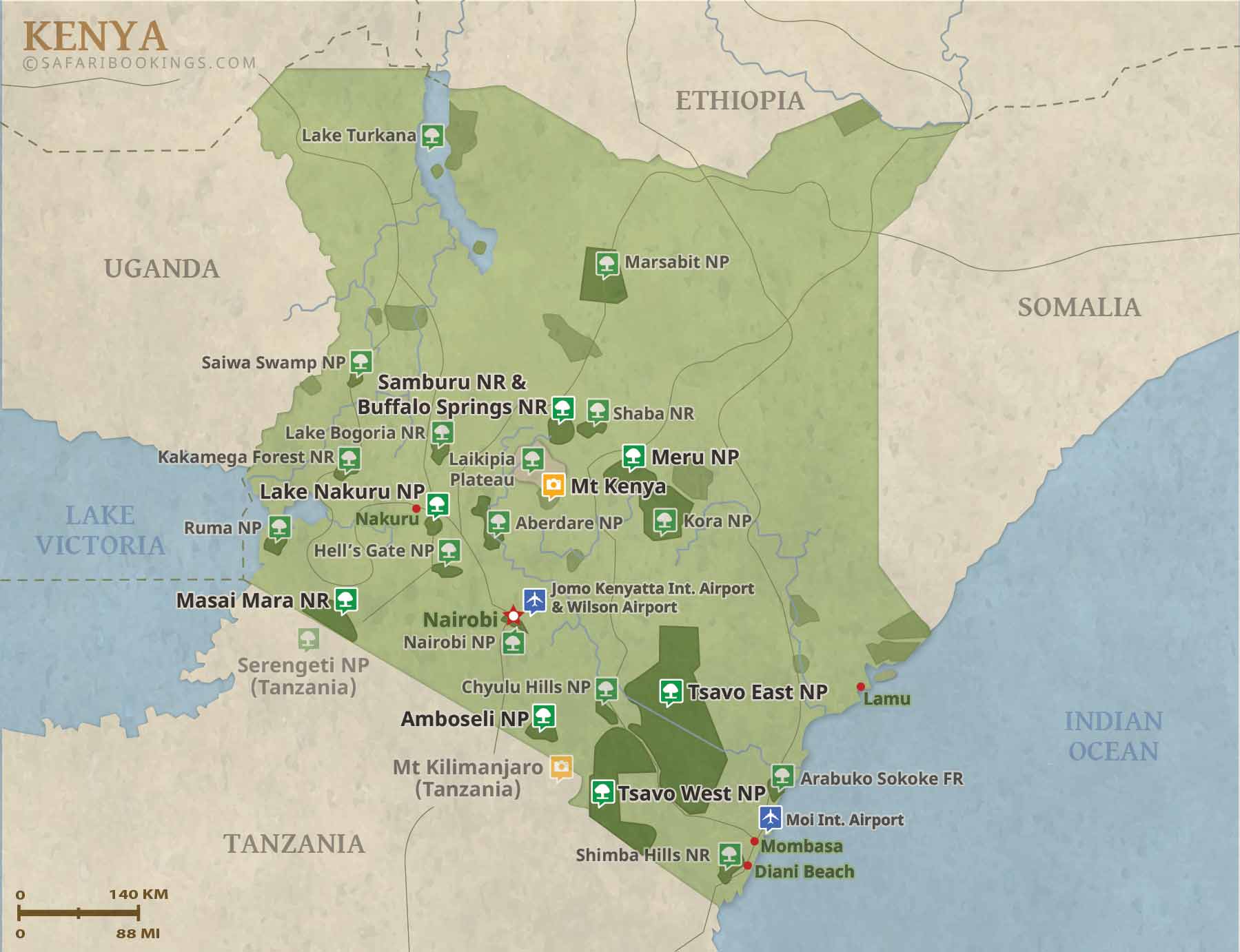 Kenya Map Detailed Map Of Kenya National Parks