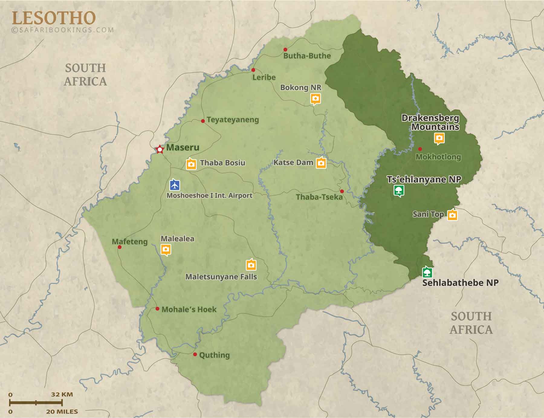 Detailed Map of Lesotho National Parks