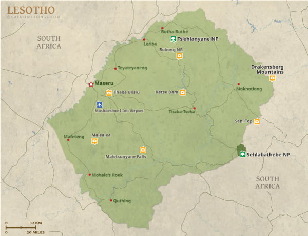 Lesotho Map – Detailed Map of Lesotho National Parks