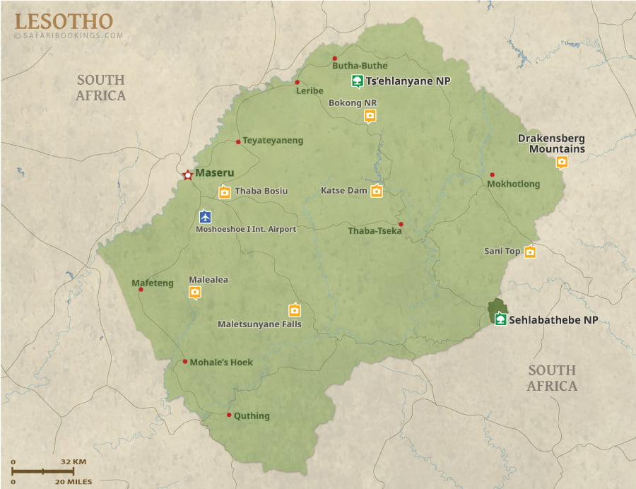 Lesotho Map – Detailed Map of Lesotho National Parks