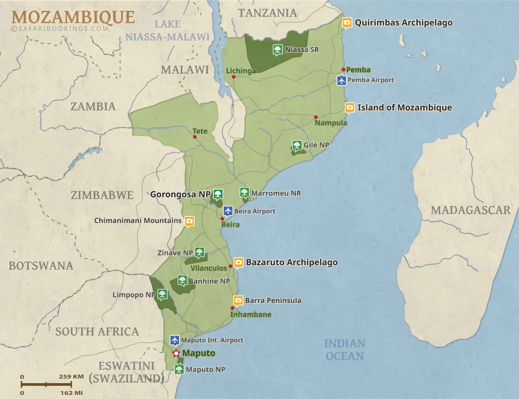 Detailed Map of Mozambique National Parks