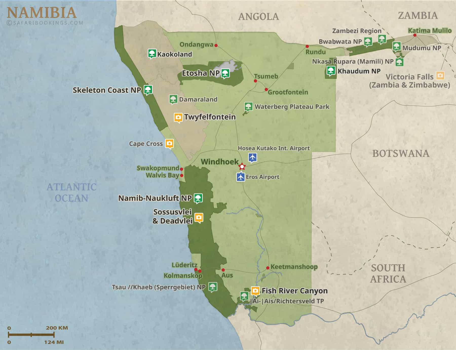 Detailed Map of Namibia National Parks