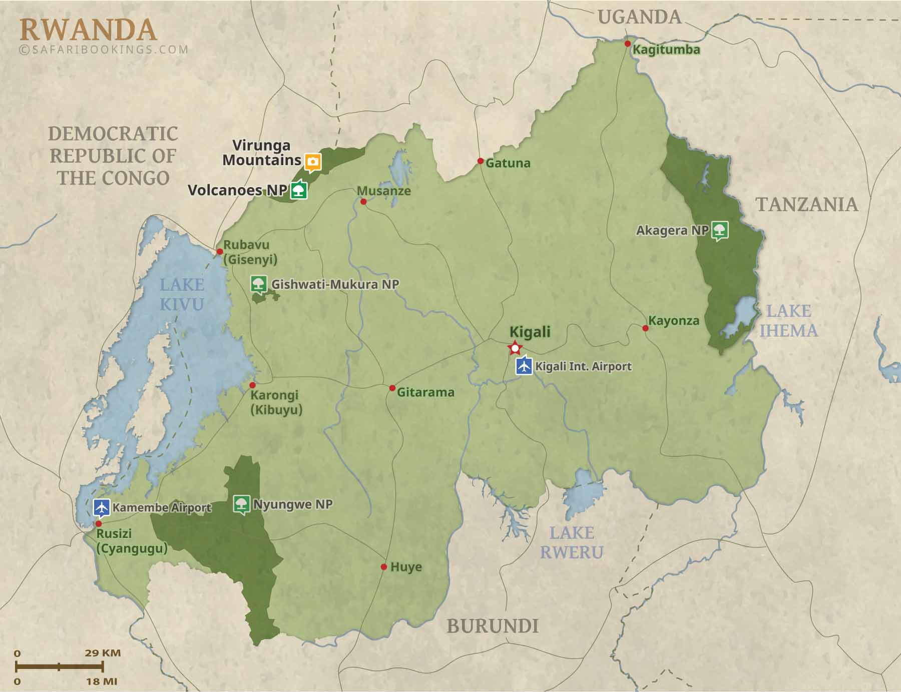 Detailed Map of Rwanda National Parks
