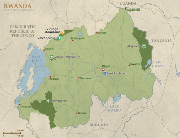 Rwanda Map – Detailed Map of Rwanda National Parks