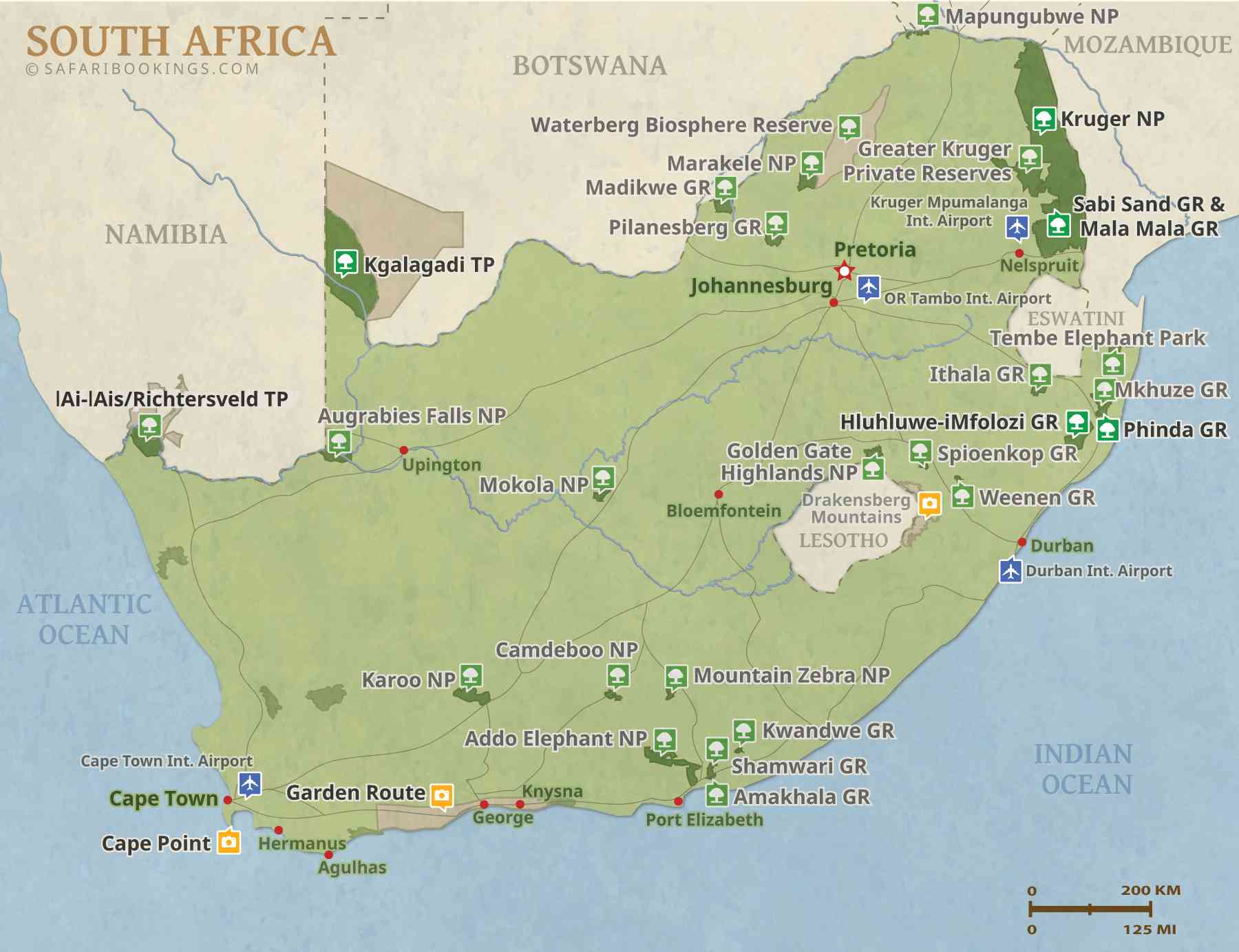 Detailed Map of South Africa National Parks