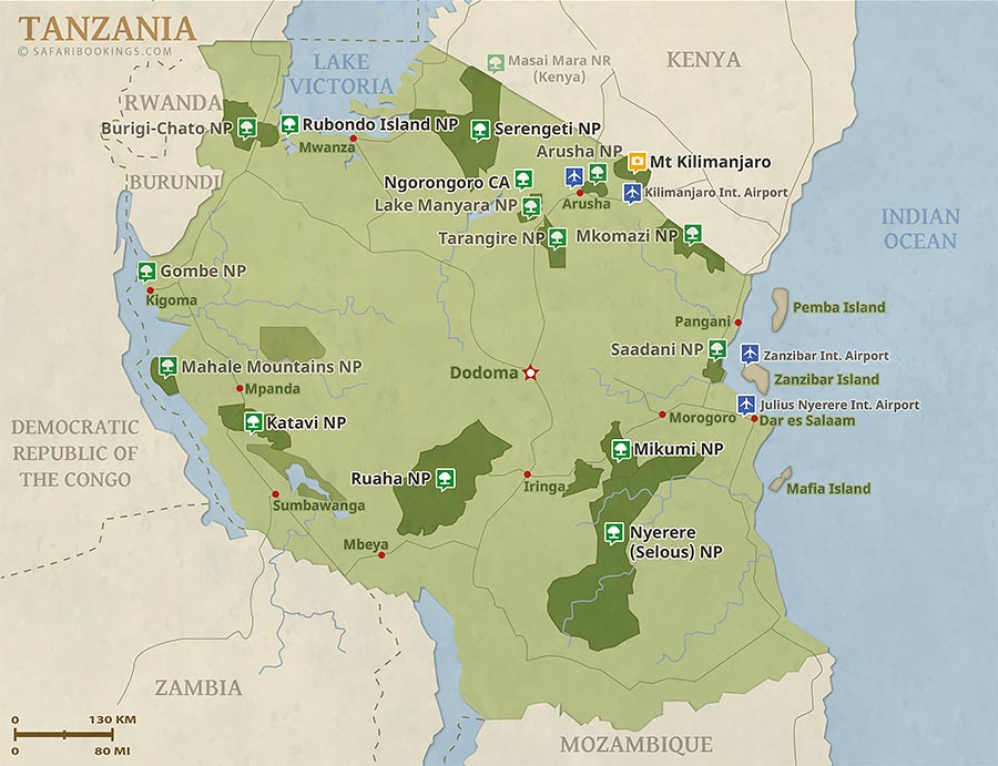 Tanzania Map Detailed Map Of Tanzania National Parks