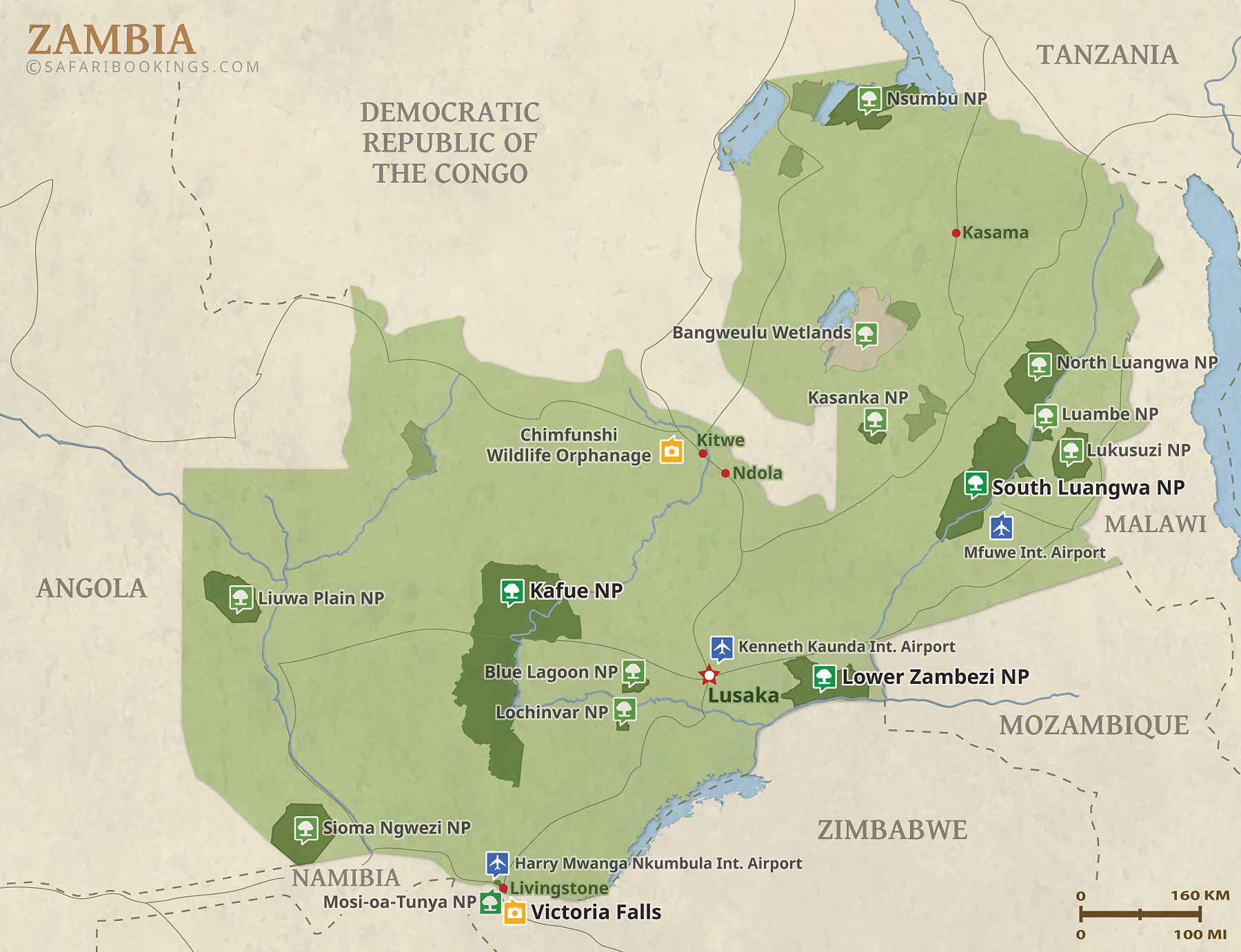 Detailed Map of Zambia National Parks