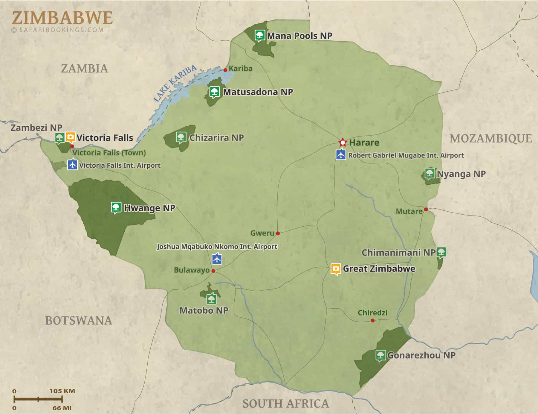 Detailed Map of Zimbabwe National Parks