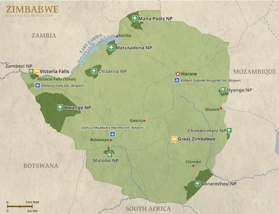 Zimbabwe Map – Detailed Map of Zimbabwe National Parks