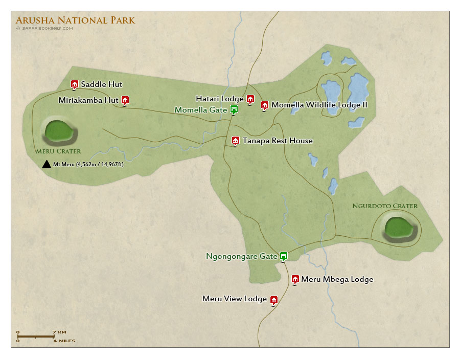 Detailed Map of Arusha National Park