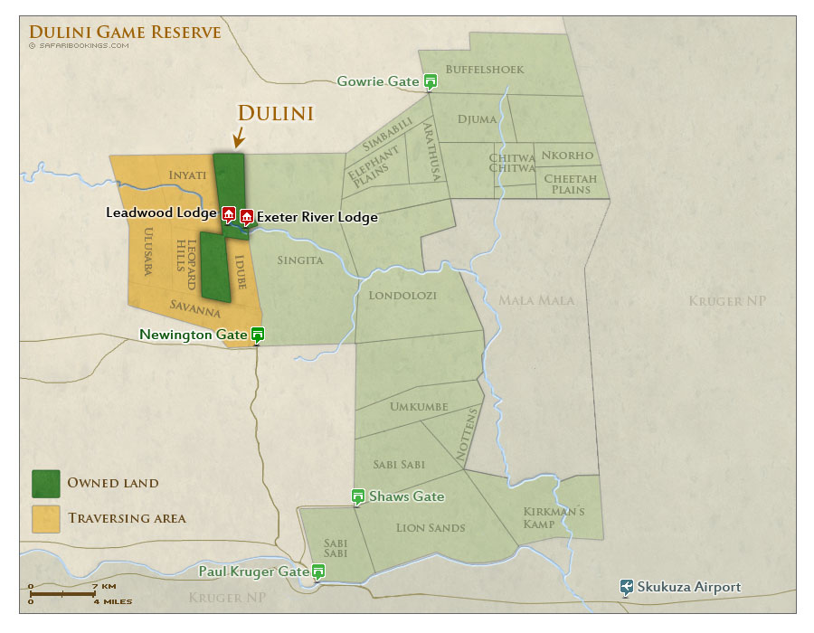 Detailed Map of Dulini Private Game Reserve
