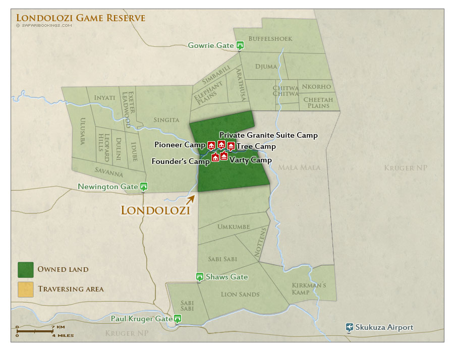 Detailed Map of Londolozi Private Game Reserve