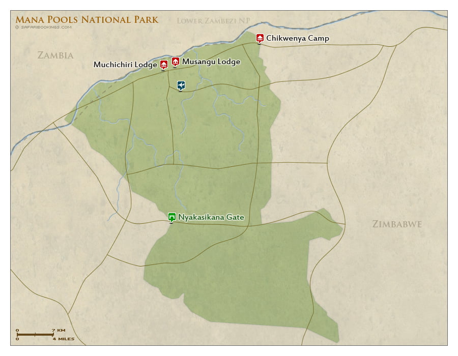 Detailed Map of Mana Pools National Park