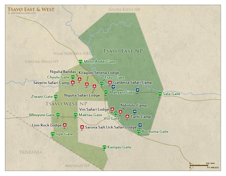 Detailed Map of Tsavo East National Park