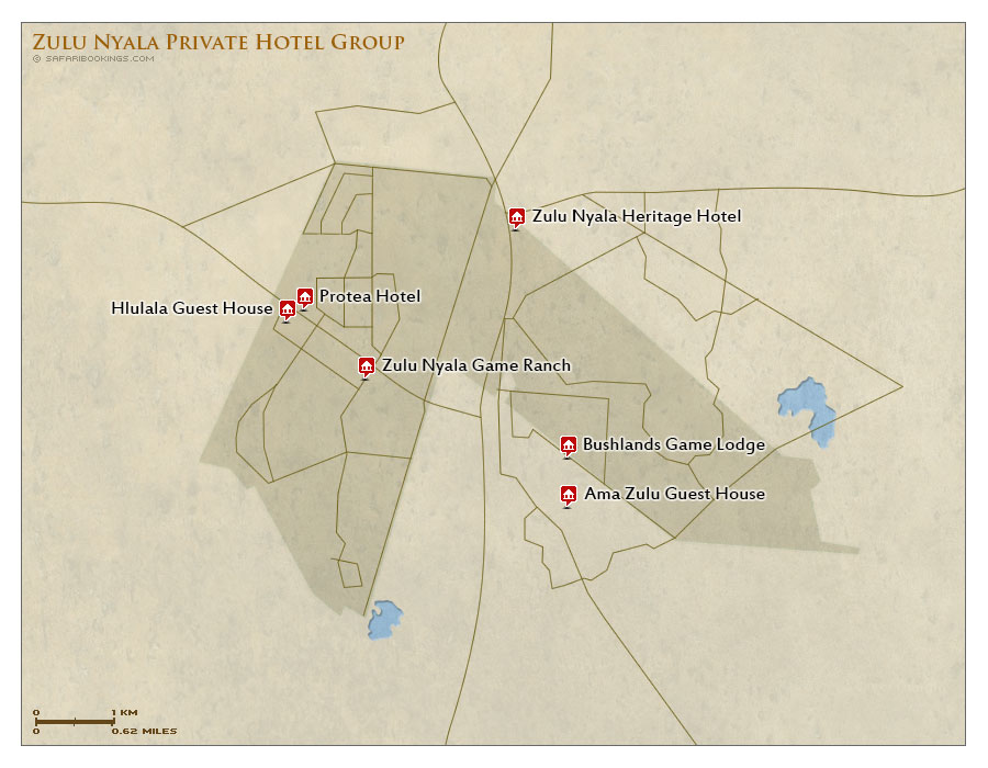 Detailed Map of Zulu Nyala Private Game Reserve