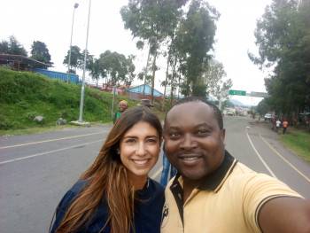 Adili and a client heading to Mgahinga Gorilla NP