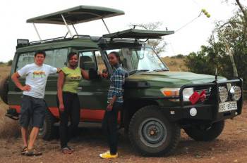 Three members of the team on safari near Nairobi 