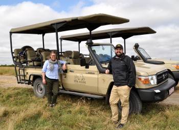 Staff , Felicity & Stephen on safari in Hwange NP